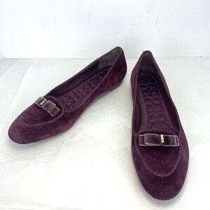 Coach Wine Suede Lidia Loafer Shoes Women’s Size 7.5 Flats Designer Velvet Bow